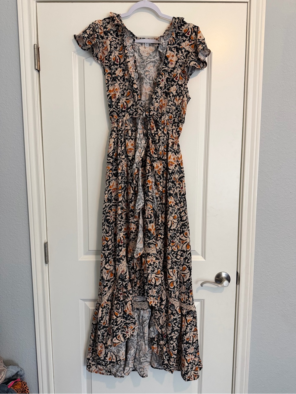 V-Neck Floral Maxi Dress in Black and Orange